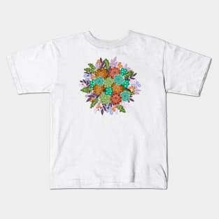 Orange and teal Floral bouquet Kids T-Shirt